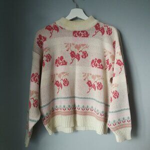 80s vintage girly floral mock-neck sweater